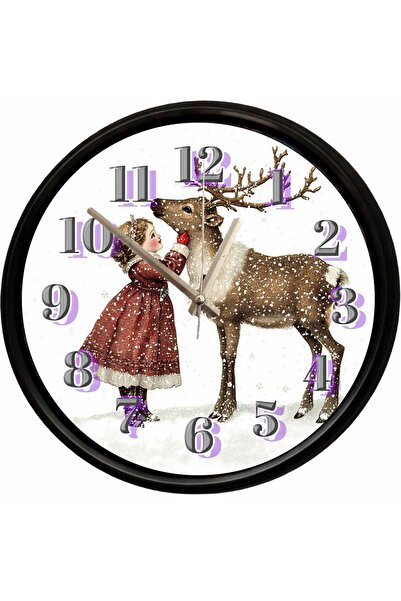 Caseras Winter Tale Deer and Girl Child Themed Decorative Wall Clock 28 cm Si...