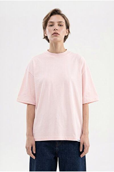 Machinist Tricou de damă Basic Oversize din bumbac, culoare roz praf