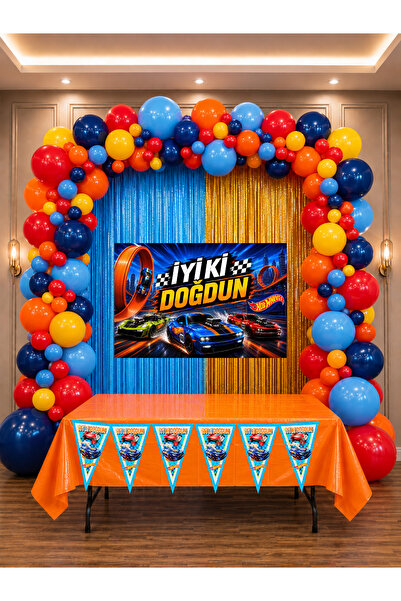 HAPPYLOOPPARTY Hotwheels Ateşli Tekerler Doğum Günü Parti Kutlama & Perde Mas...