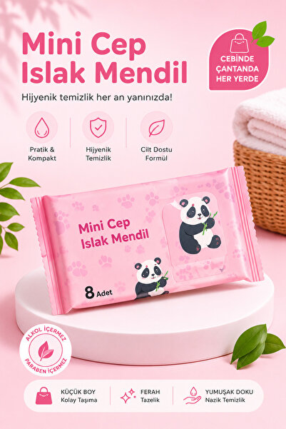 Roccos Mini Cep Islak Mendil 8 Yaprak Cep Boy Alkolsüz Taşınabilir Hijyenik T...