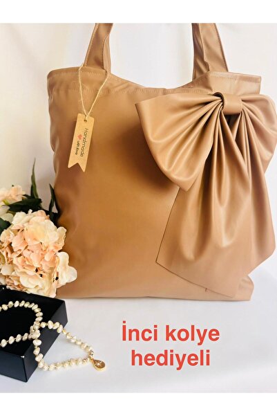 DEVİ fashion Fiyonklu Mıknatıslı Yumuşak Hand Made Karamel Omuz Çantası