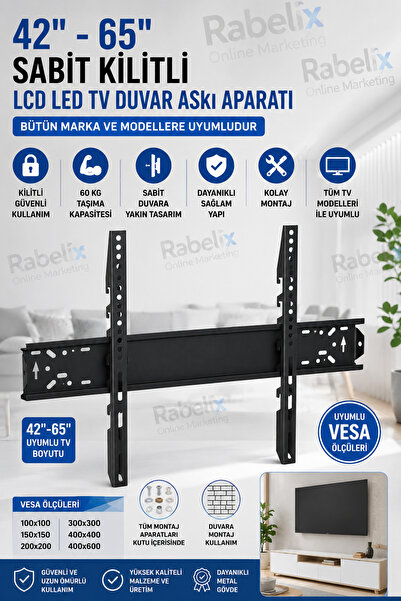 Genel Markalar 42-65 İnç Sabit Kilitli LCD LED TV Duvar Askı Aparatı VESA Uyu...