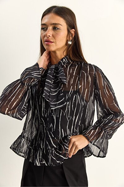 Hiccup LUCCI Bluză din chiffon cu imprimeu abstract și guler choker cu detali...