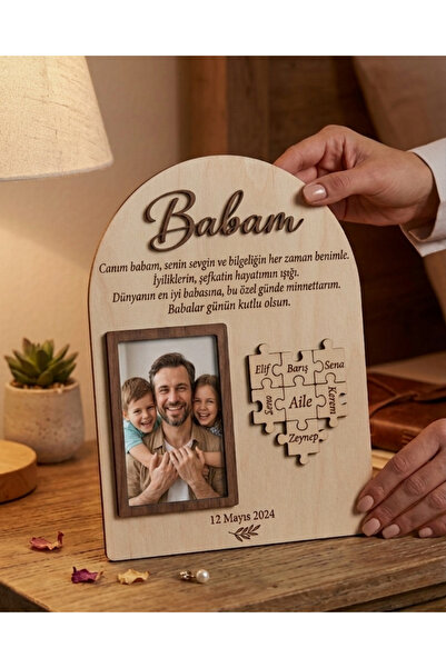 ih ihra Kişiye Özel İsimli Ahşap Fotoğraf Çerçevesi - Puzzle Detaylı "Babam" ...