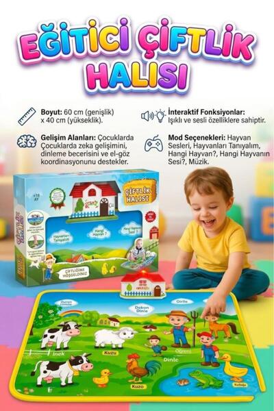 Tıfıl Toys Eğitici Çiftlik Halısı - Sesli ve Işıklı Dokunmatik Bebek Aktivite...