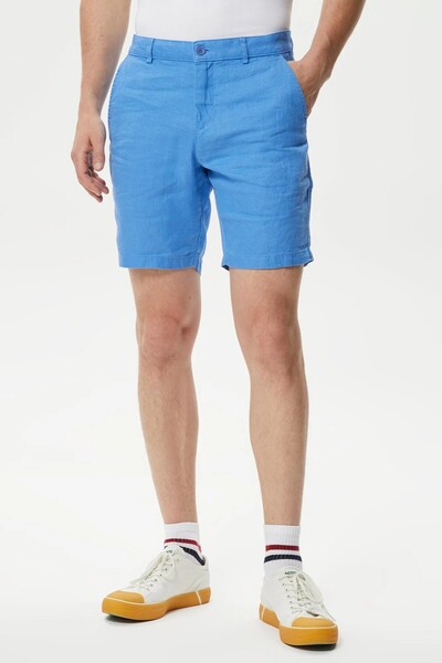 Lacoste Ανδρικά Σορτς Βερμούδα Στενής Γραμμής από Λινό, Μπλε
