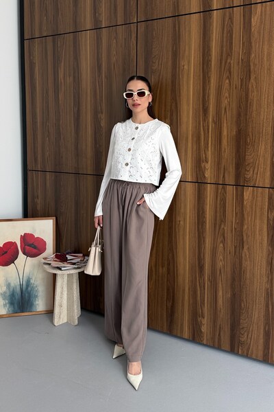Esma Gündoğdu Ribbed palazzo pants mink