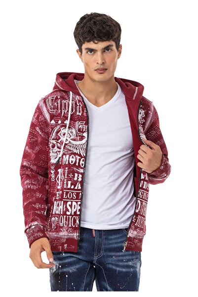 Cipo & Baxx Washable Printed Zippered Hooded Sweatshirt Black Men's Sweatshir...