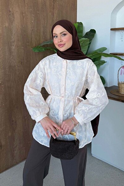Hazamoda Lade Guipure Shirt Beige