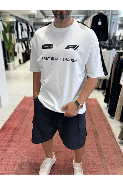 BYBASICMAN Bela brzo štampana oversize majica PM-0028