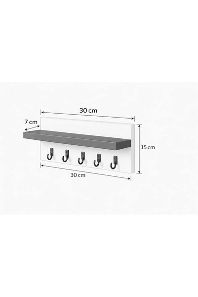 BİDOLAP An200 Wall Shelf Key Holder, White, Anthracite