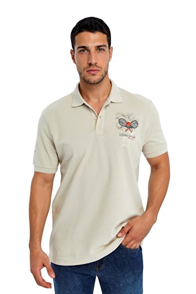 Arma Ar-Ma Men's Polo Collar T-Shirt Picture Printed Knitted Fabric Large Siz...