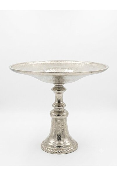 Gifts and More Hacı Ali Metal Fruit Bowl with Metal Legs Silver 36X32 cm