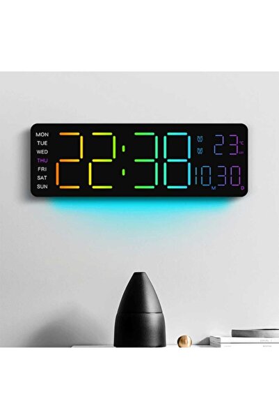 Generic ساعة حائط رقمية، شاشة LED كبيرة مقاس 16.2 بوصة مع جهاز تحكم عن بعد، خ...
