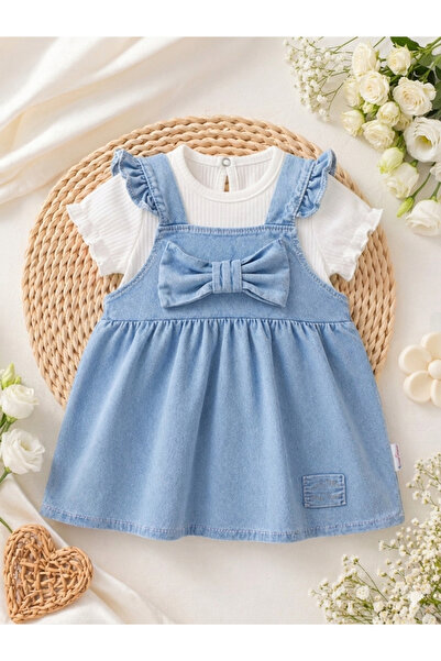 EYMİRGİYİM Cotton Dress with Bows and Ruffles for Baby Girls