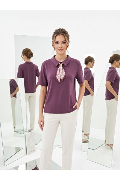 wishne Polo Collar Combed Cotton T-Shirt with Accessories - Powder Pink Blous...