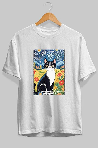 Ankhises Μπλουζάκι  "For the Love of Cats " με 78 σχέδια γάτας, λευκό, oversi...