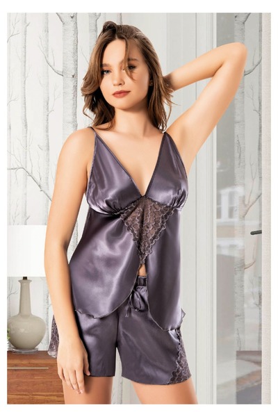 Dynamic Satin Lace Strap Nightgown Set with Shorts