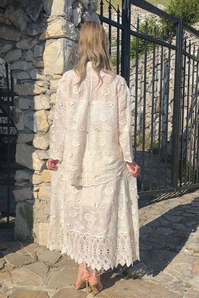 BRGCLOTHING Imported Fabric Lace Guipure Skirt Shirt Premium Set