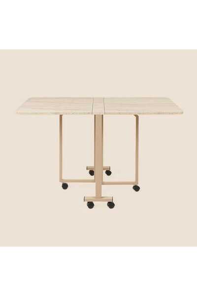 Just Home Verde Katlanır Mini Dikdörtgen Masa - Traverten / Altın - 110 cm