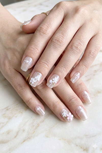 Easy Beauty SMALL Beden 10 Adet -T154-SMALL-Çiçekli Kısa Tırnak Takma Tırnak ...