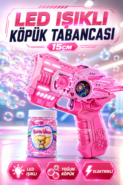 YILDIRIM OYUNCAK Pilli LED Işıklı Köpük Tabancası 15cm – Yoğun Baloncuk Çıkar...