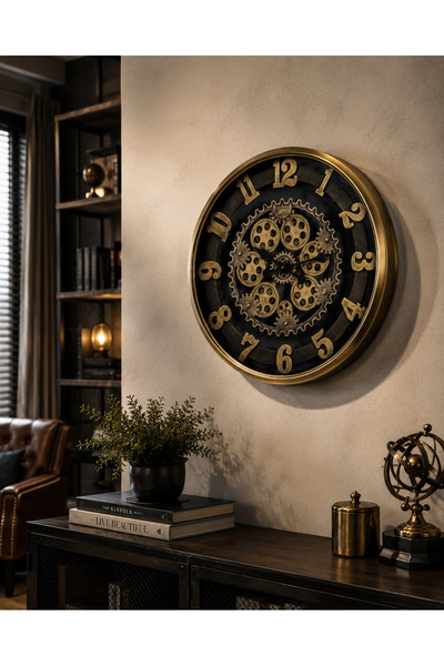 Sleep Nova Gold Steampunk Dekoratif Duvar Saati – Çarklı Büyük Boy Salon ve O...