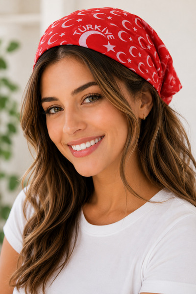 Sacce Scarves&Accessories وشاح تركي منقوش باللون الأحمر من القطن بتصميم الهلا...