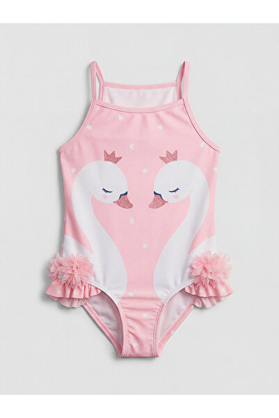 LC Waikiki LCW Kids Pembe Kuğu Baskılı Kız Çocuk Mayo