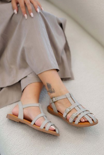 Parponi Azur women's silver genuine leather buckled sandals