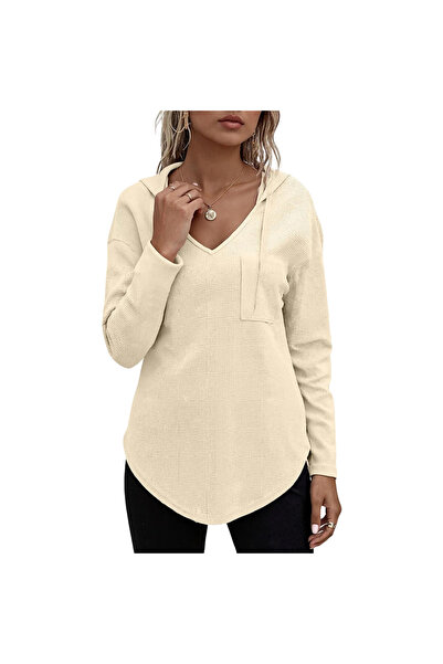 OEM Hanorac damă cu glugă tip dantelă Waflă, decolteu în V, elegant, casual, ...