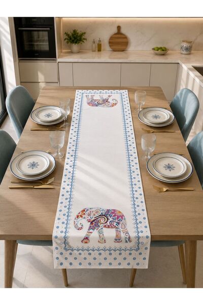 naya home 40x140cm Dokuma Leke Tutmaz Baskılı Tay Tüyü Kumaş Masa Örtüsü Deko...