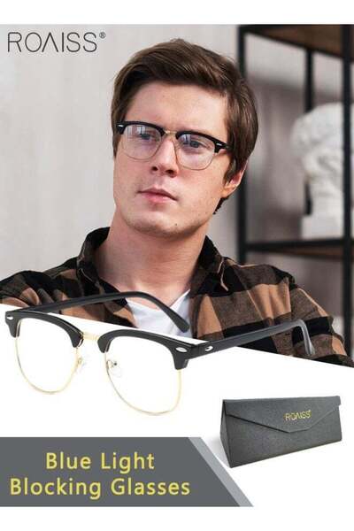 ROAISS Retro Semi Rimless Blue Light Blocking Glasses Blue Light Filter Compu...