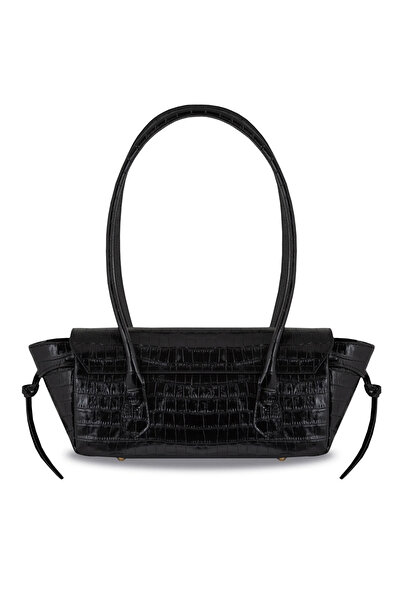 Melos Butik Geantă de mână și de umăr din piele neagră cu model crocodil pent...