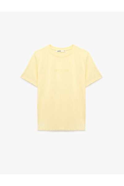 Koton Cotton Embossed Print Detailed Basic Crew Neck Short Sleeve T-Shirt