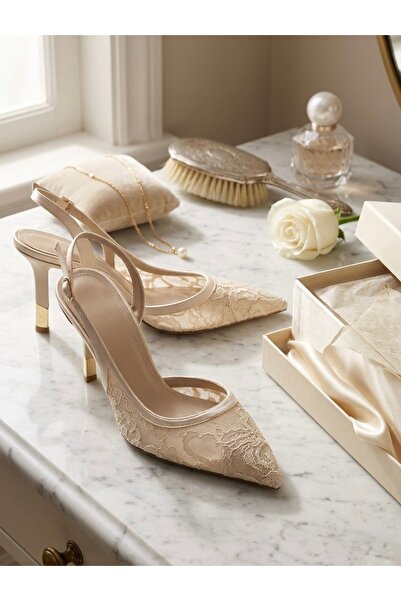 runa shoes Women's Lace Embroidered Heeled Evening Dress Shoes Pointed Toe Wo...