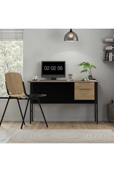 Adore Mobilya Focus Çalışma Masası Florida Meşe - Siyah 130x75x60 cm