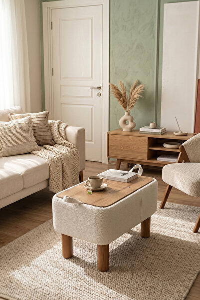 Zem Lupita Sandıklı Mekanizmalı Orta Sehpa/Bench, Kırık Beyaz