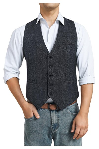 OEM Vestă de costum din tweed pentru bărbați, cu model spic, din amestec de l...