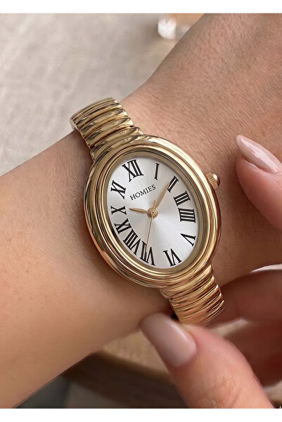 Homies Women's Gold Metal Cord Oval Case White Dial Wristwatch with 2 Years W...