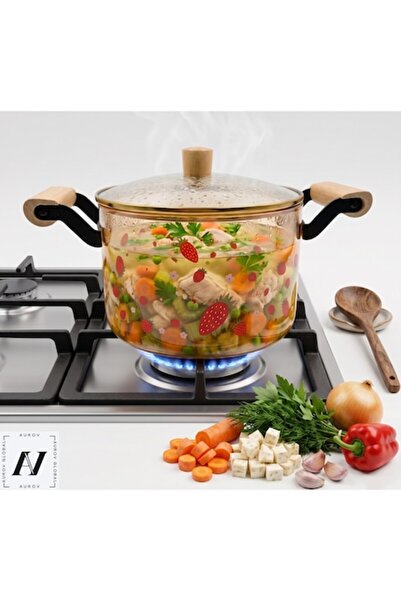 Aurov Oala din Sticla Borosilicata, Termorezistenta, cu Capac si Maner din Le...