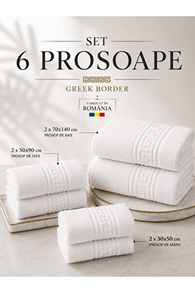 RALEX PUCIOASA Set de 6 prosoape premium cu bordură grecească, 100% bumbac, 5...