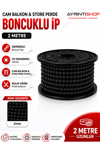 AYRINTISHOP Cam Balkon Stor Perde Plastik Boncuklu İp Zincir 2 Metre Siyah | ...