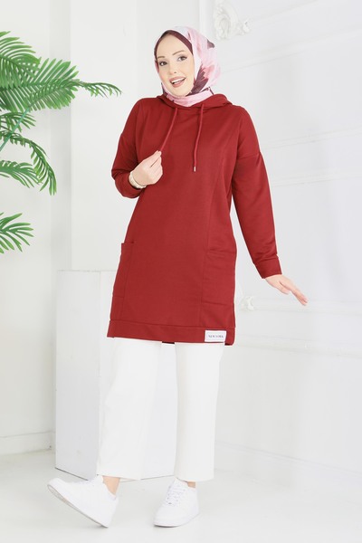 TOFİSA Embellished Tunic with Large Pockets - 2078-Bordo