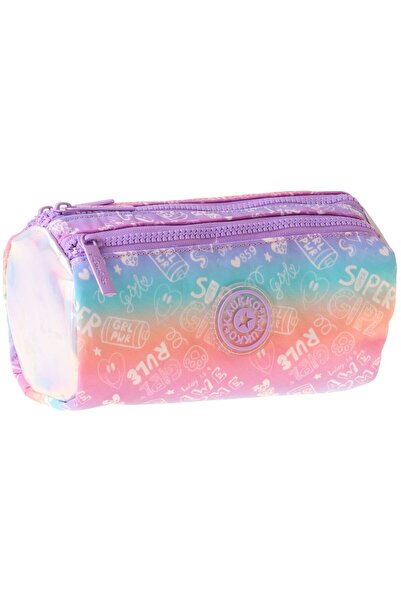 KAUKKO Kids Girls' Three-Compartment Color Gradient Lilac School Pencil Bag -...
