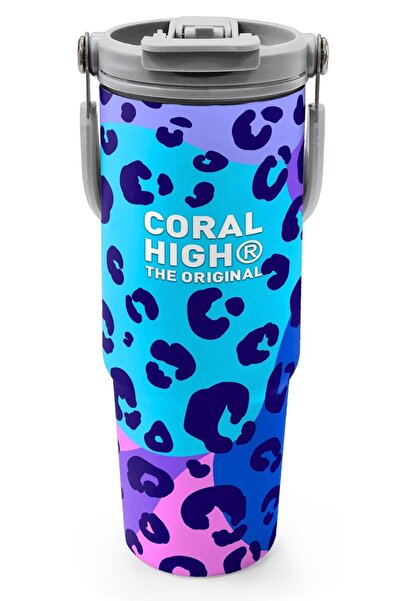 Coral High 900 ml Kız Çocuk Mor Leopar Baskılı Çelik Termos /Matara - 38709
