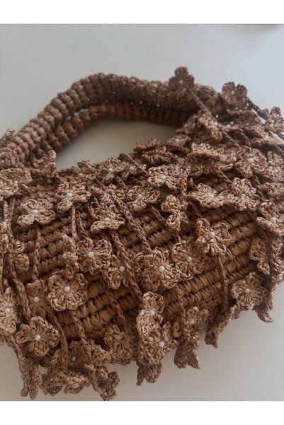 ARTTMACRAME Women's Hand-Knitted Bag, Floral Model Bag, Pearl Detailed Bag, Sequin Bag