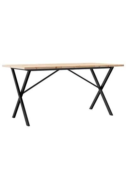 vidaxl Masă bucătărie, cadru X, 140x80x75,5 cm lemn masiv pin și Oţel