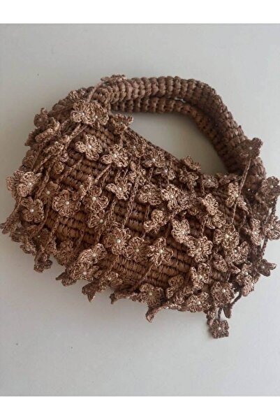 ARTTMACRAME Women's Hand-Knitted Bag, Floral Model Bag, Pearl Detailed Bag, S...