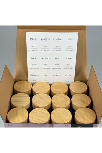 Ahsa Ticaret 12 Lİ ETİKETLİ TAKIM 120 CC KARE BAHARAT KAVANOZU - BAMBU AHŞAP ...
